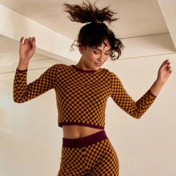 Daydreamer Fig Check Fitted Pullover Sweater New XS‎ - Picture 4 of 11